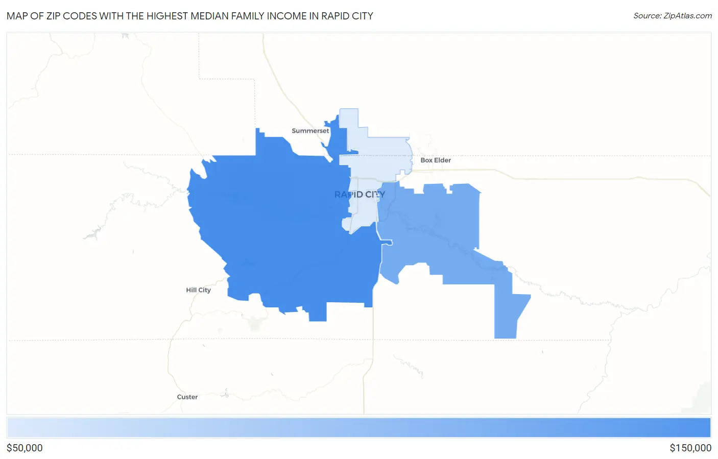 Zip Codes with the Highest Median Family Income in Rapid City Map