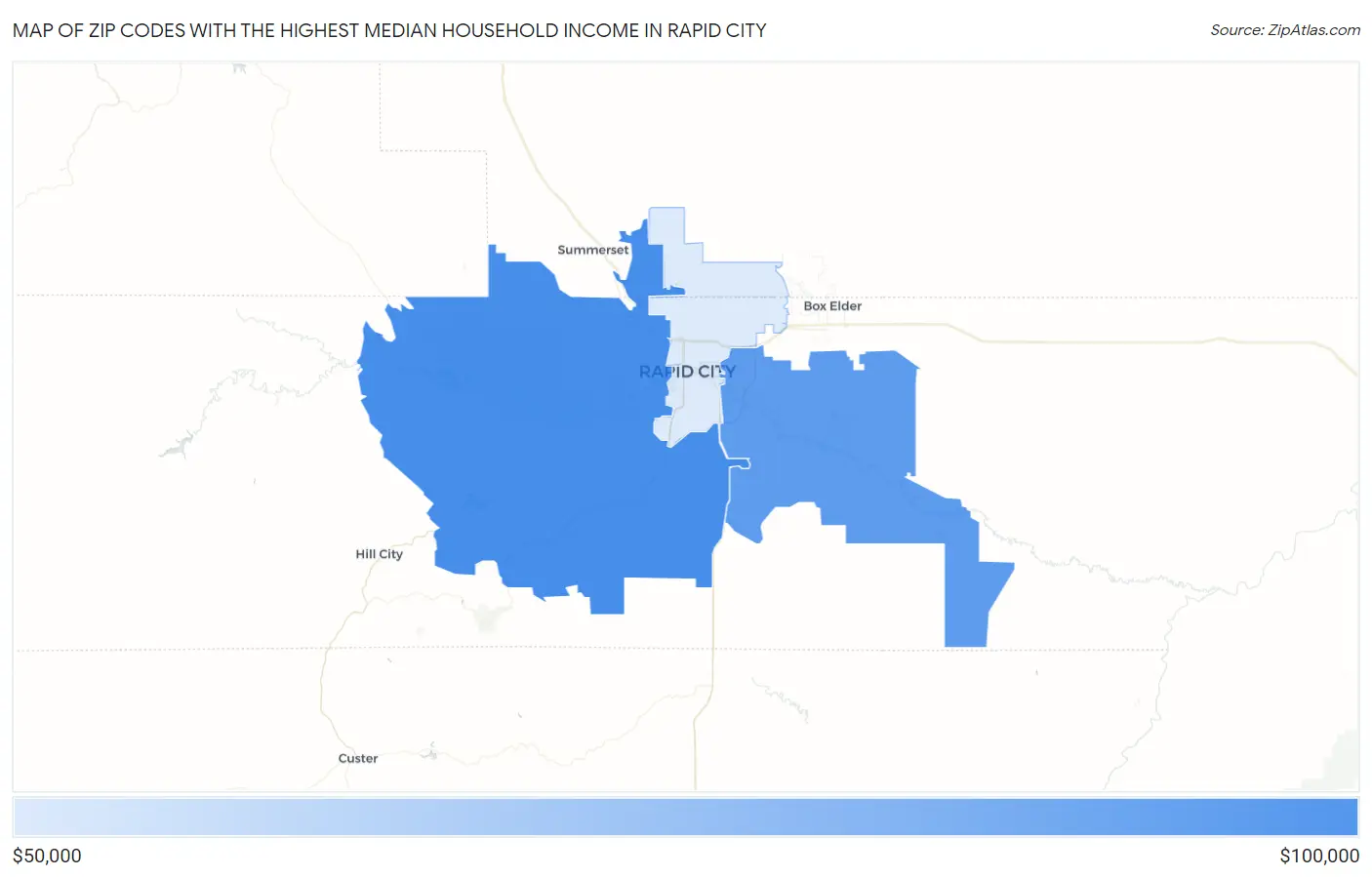Zip Codes with the Highest Median Household Income in Rapid City Map