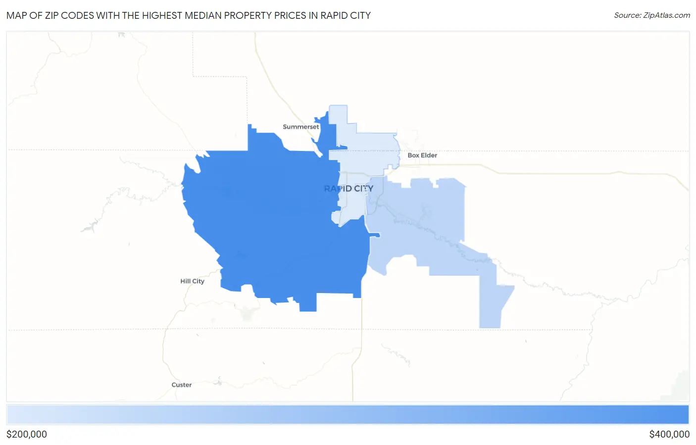 Zip Codes with the Highest Median Property Prices in Rapid City Map