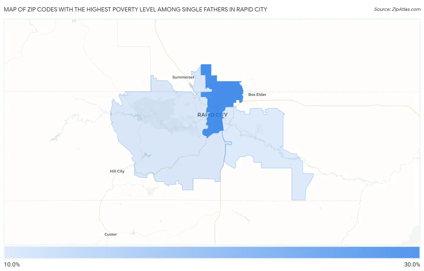 Zip Codes with the Highest Poverty Level Among Single Fathers in Rapid City Map
