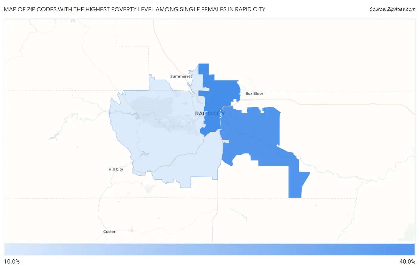 Zip Codes with the Highest Poverty Level Among Single Females in Rapid City Map