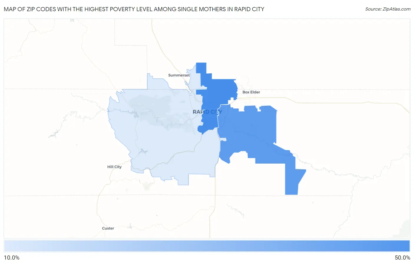 Zip Codes with the Highest Poverty Level Among Single Mothers in Rapid City Map