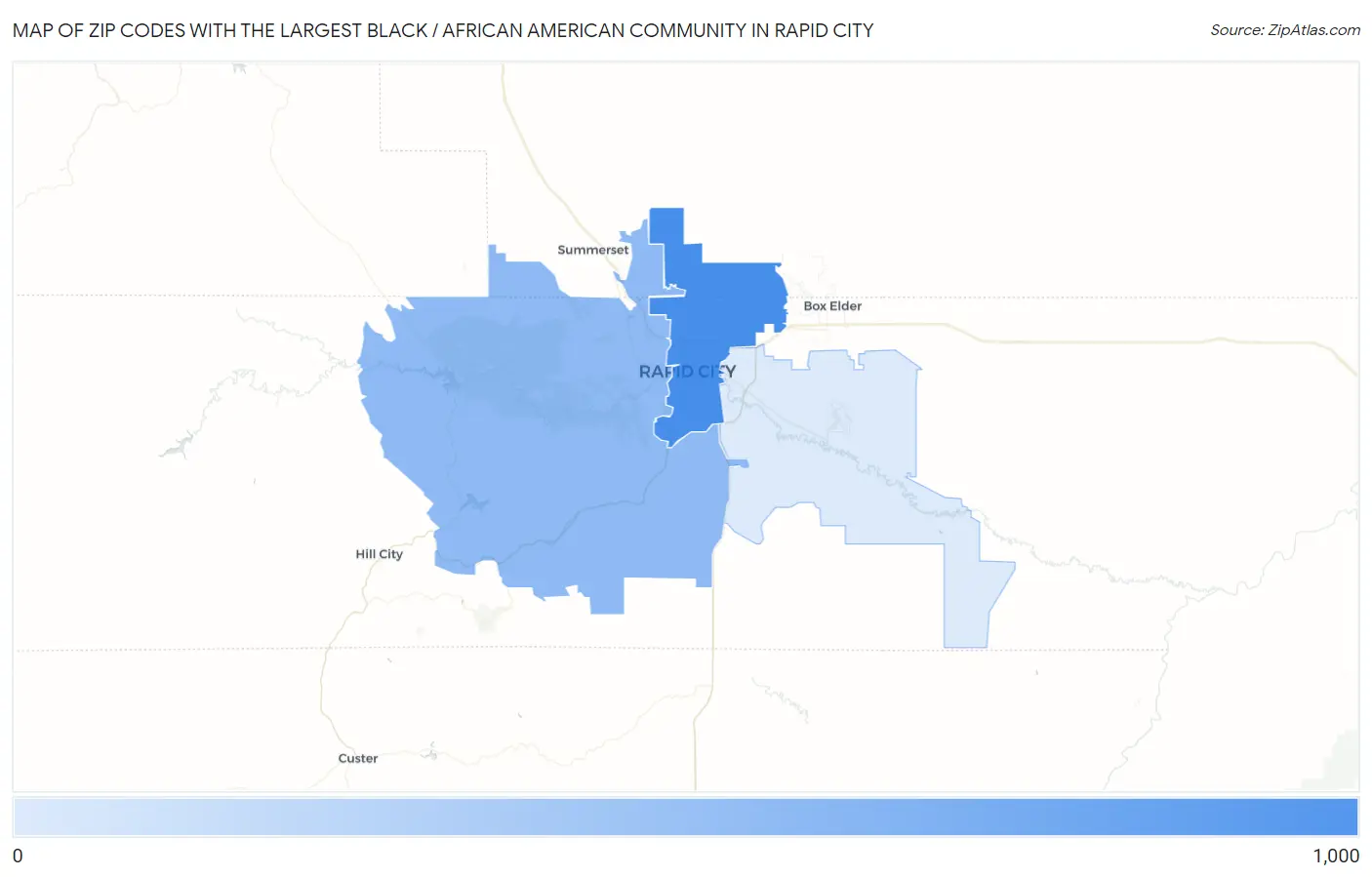 Zip Codes with the Largest Black / African American Community in Rapid City Map