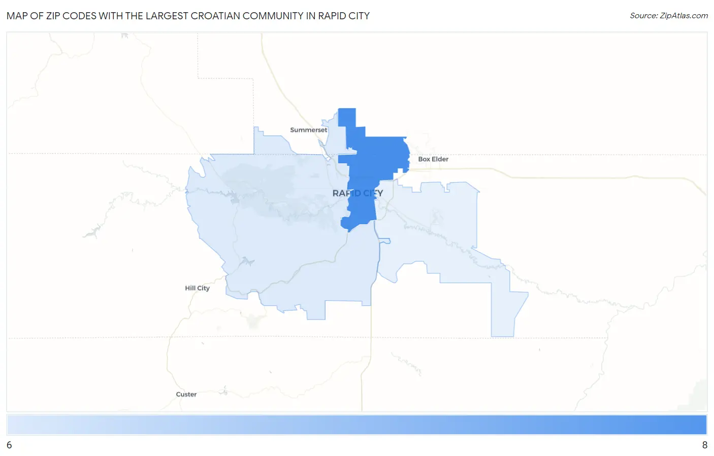 Zip Codes with the Largest Croatian Community in Rapid City Map