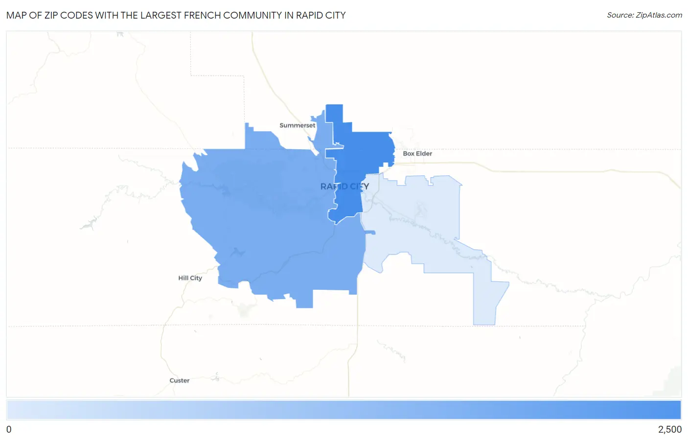 Zip Codes with the Largest French Community in Rapid City Map
