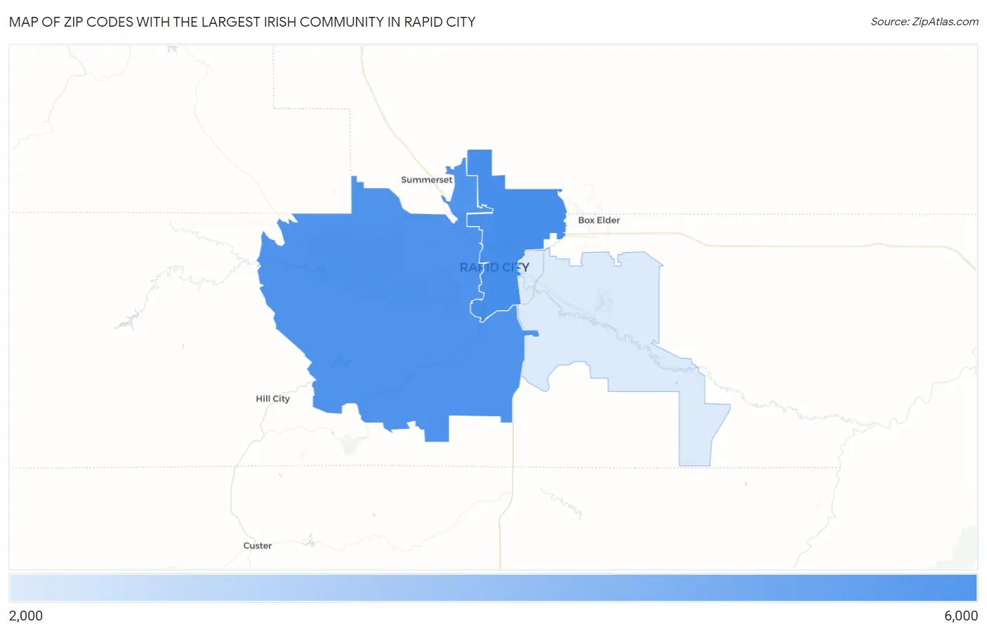 Zip Codes with the Largest Irish Community in Rapid City Map