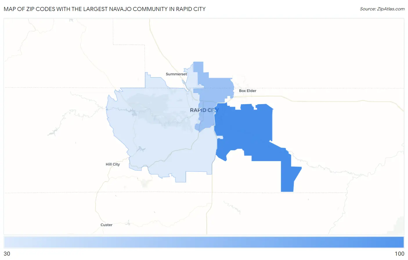 Zip Codes with the Largest Navajo Community in Rapid City Map