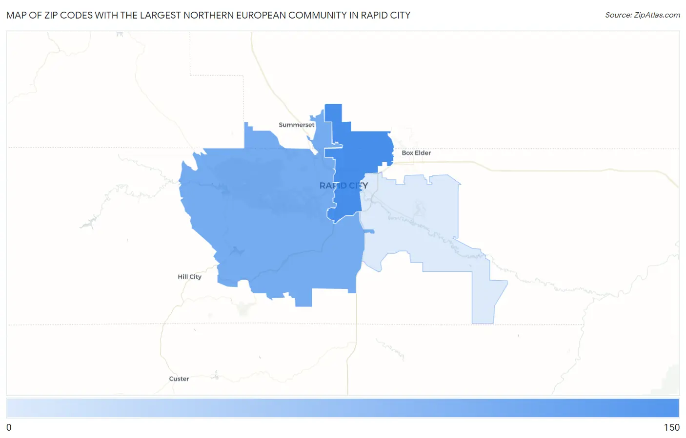 Zip Codes with the Largest Northern European Community in Rapid City Map