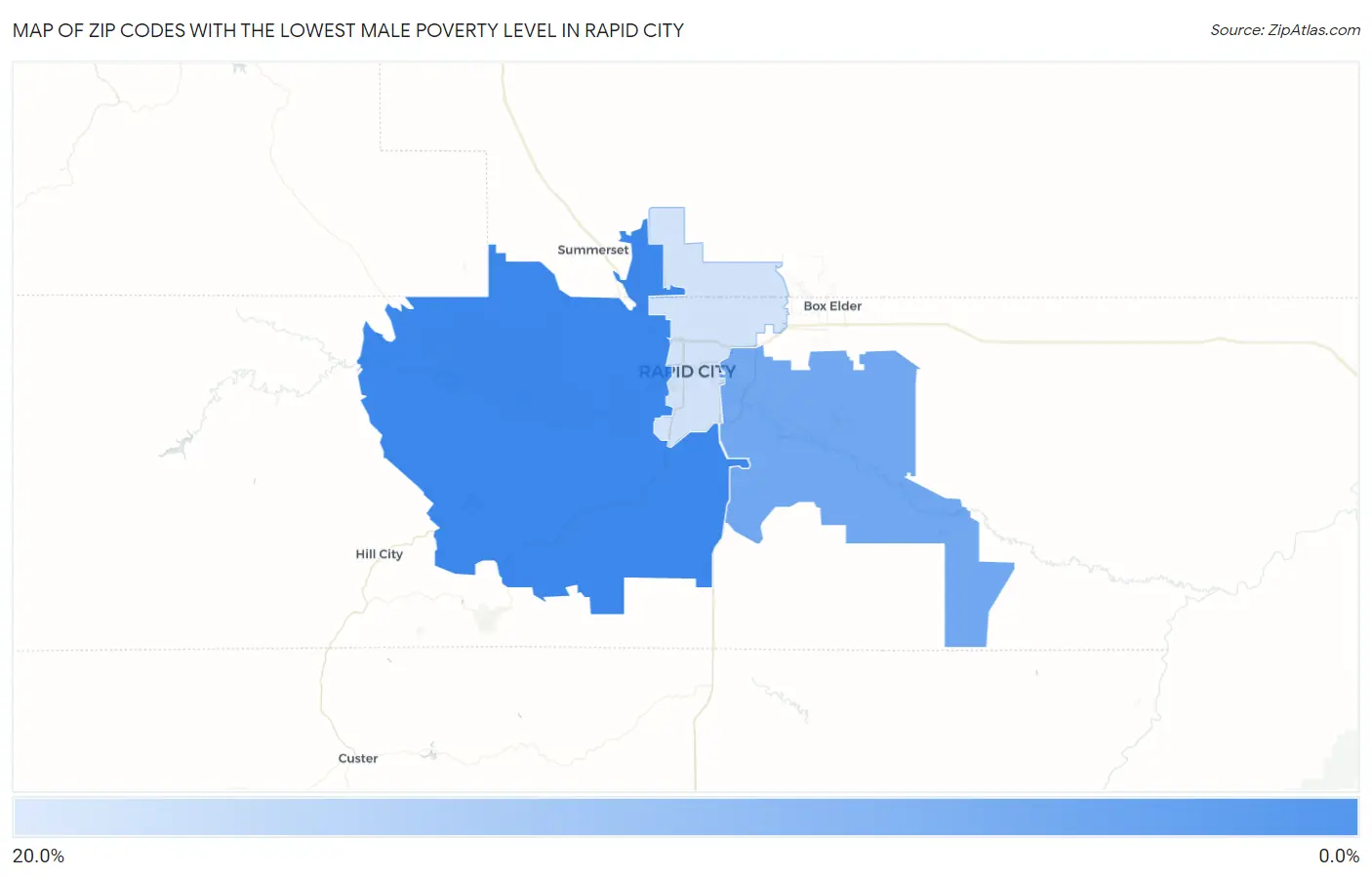 Zip Codes with the Lowest Male Poverty Level in Rapid City Map