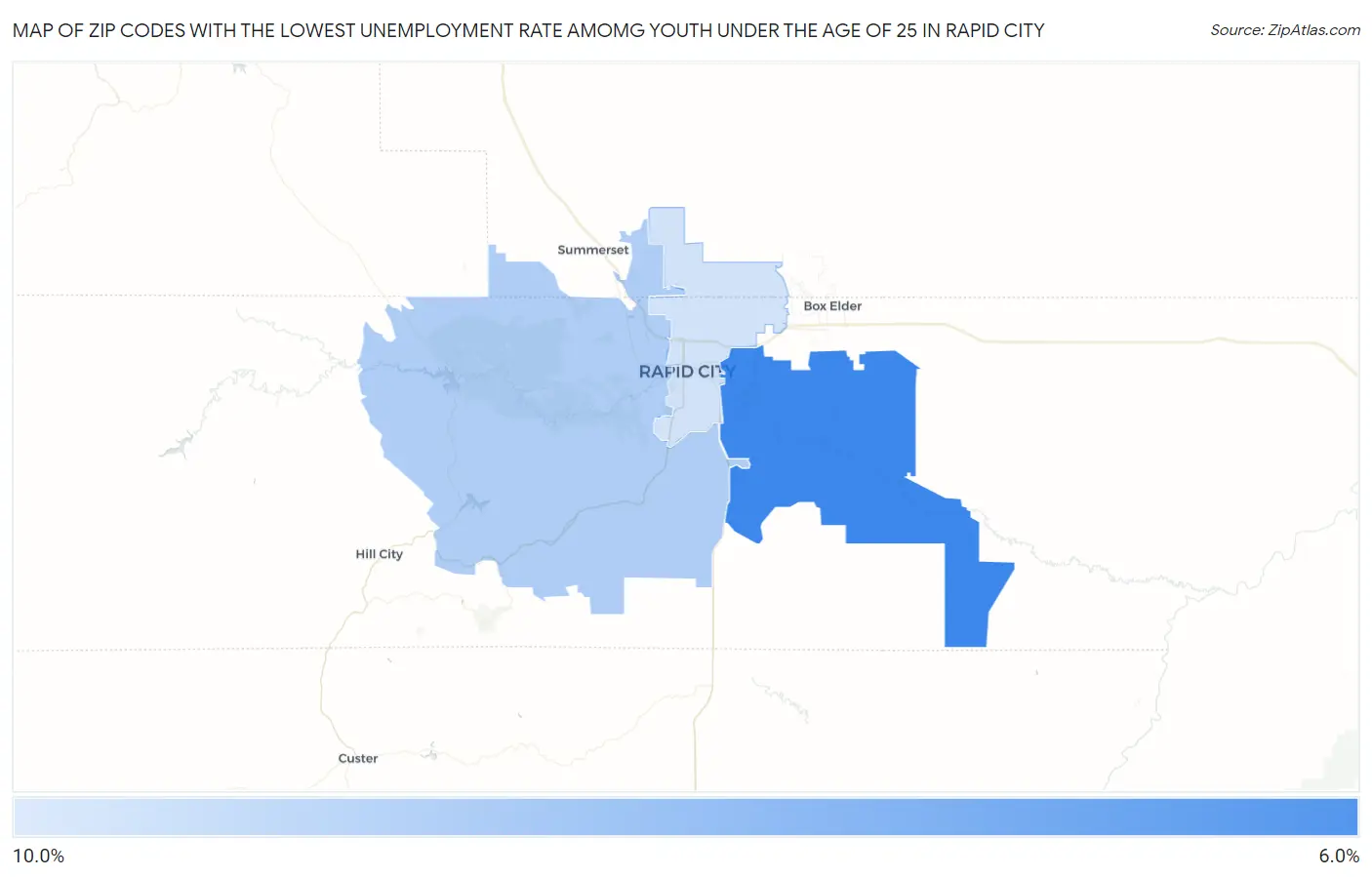 Zip Codes with the Lowest Unemployment Rate Amomg Youth Under the Age of 25 in Rapid City Map