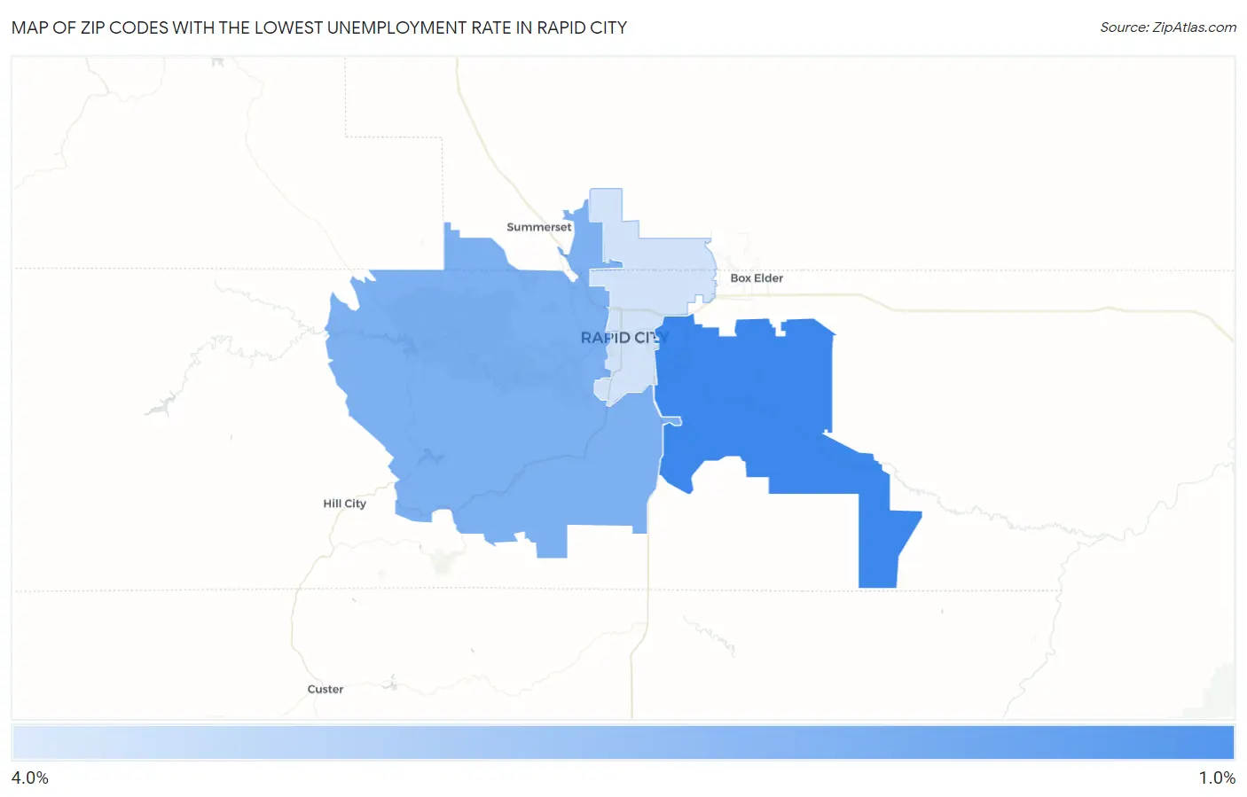 Zip Codes with the Lowest Unemployment Rate in Rapid City Map