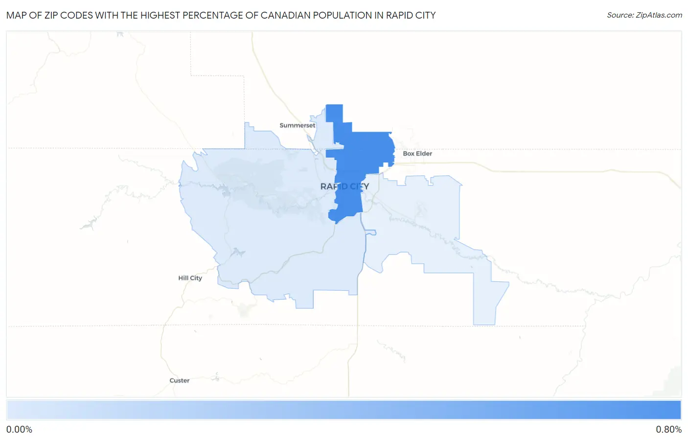 Zip Codes with the Highest Percentage of Canadian Population in Rapid City Map