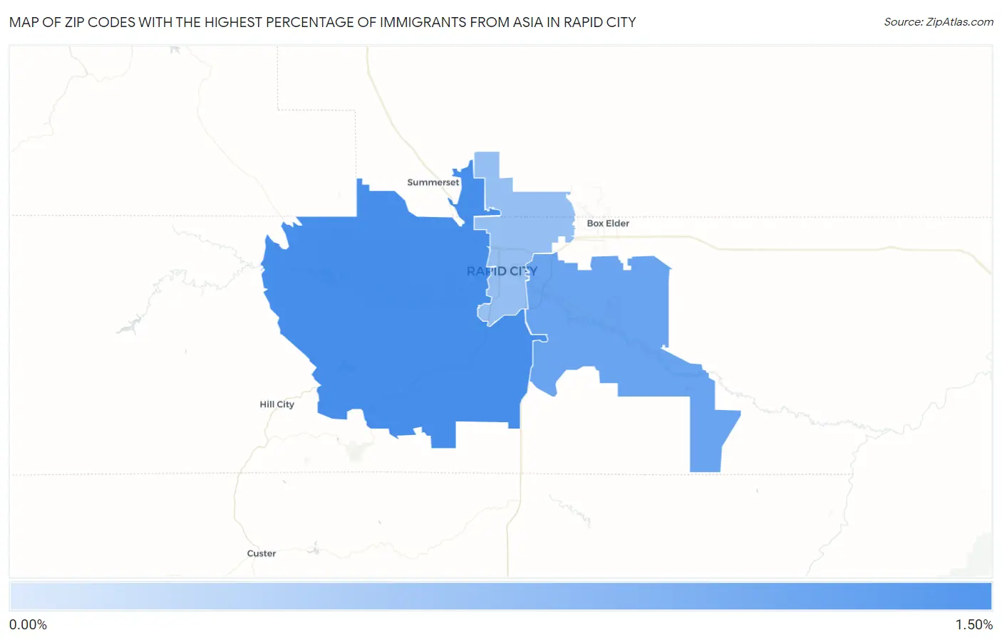 Zip Codes with the Highest Percentage of Immigrants from Asia in Rapid City Map
