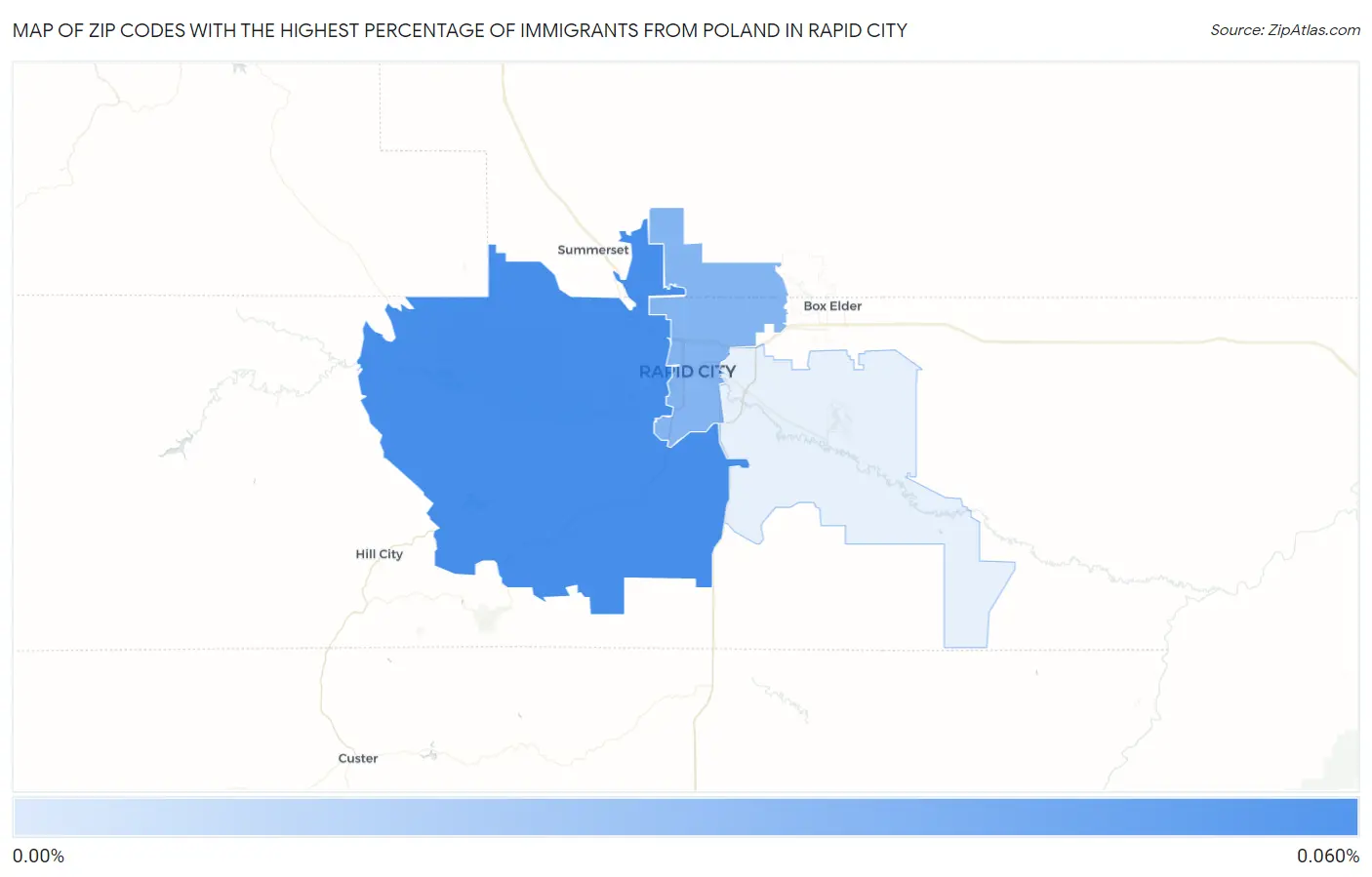 Zip Codes with the Highest Percentage of Immigrants from Poland in Rapid City Map