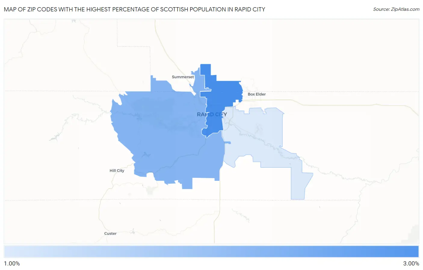 Zip Codes with the Highest Percentage of Scottish Population in Rapid City Map