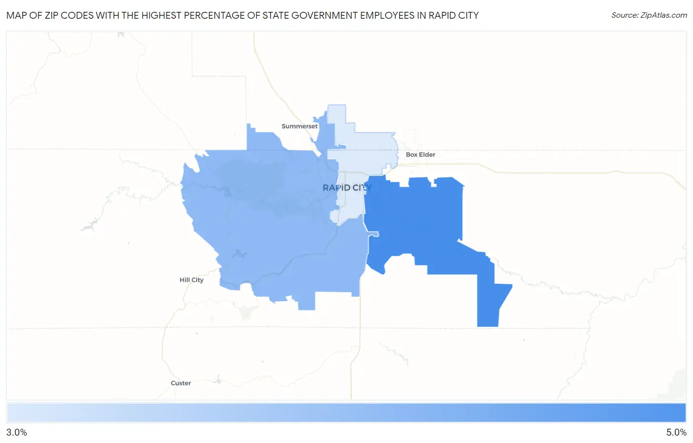 Zip Codes with the Highest Percentage of State Government Employees in Rapid City Map