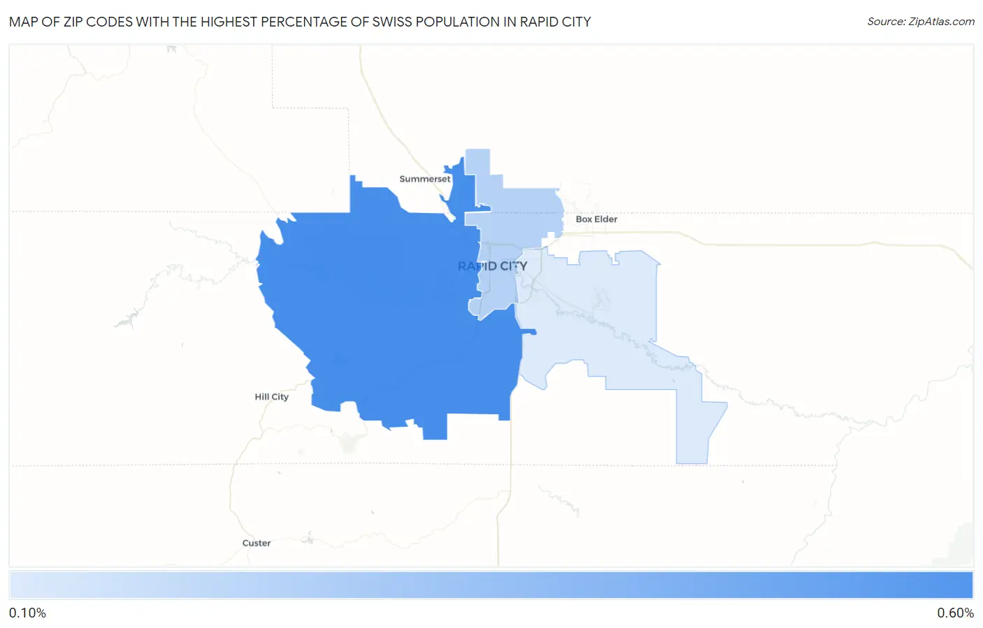 Zip Codes with the Highest Percentage of Swiss Population in Rapid City Map
