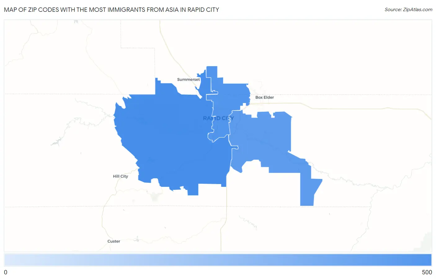 Zip Codes with the Most Immigrants from Asia in Rapid City Map
