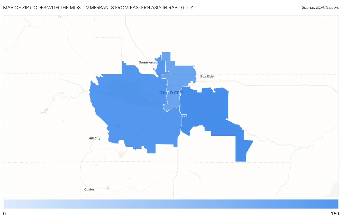 Zip Codes with the Most Immigrants from Eastern Asia in Rapid City Map
