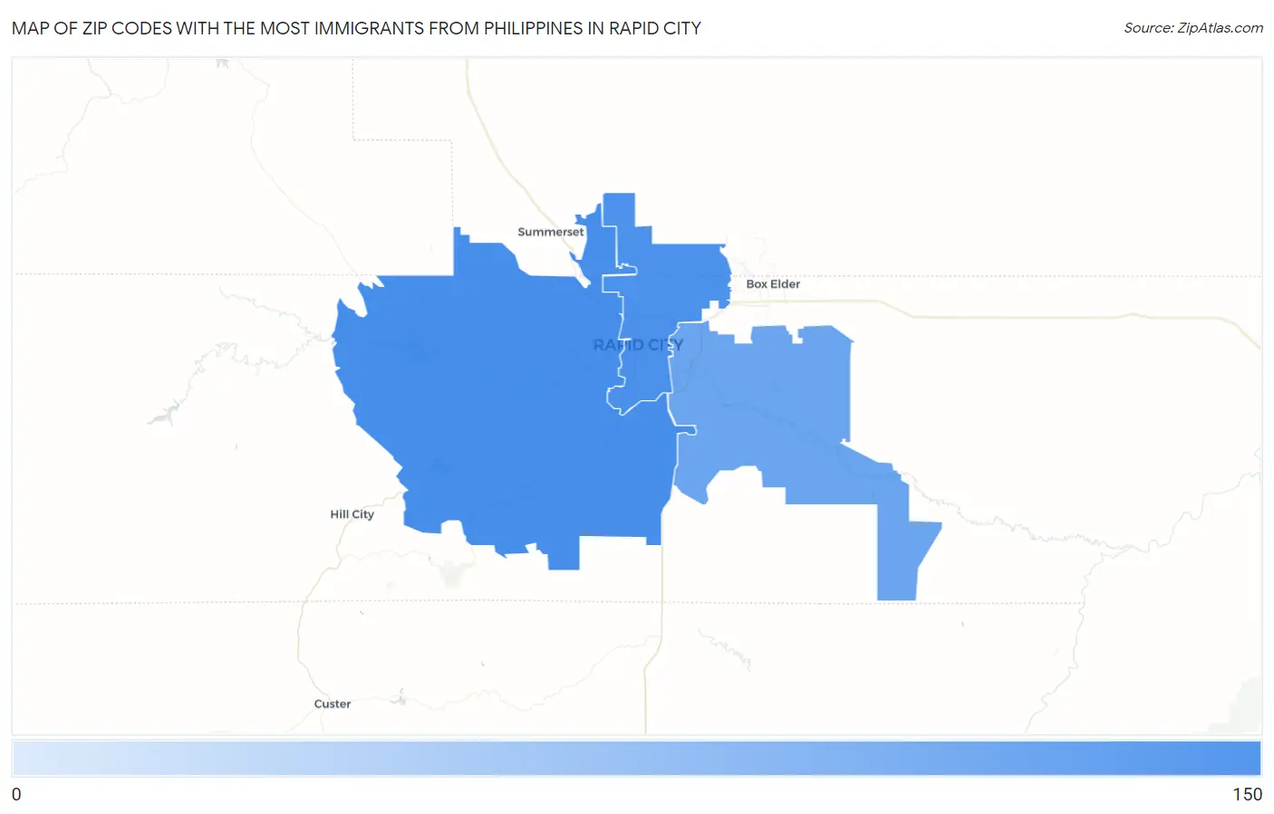 Zip Codes with the Most Immigrants from Philippines in Rapid City Map