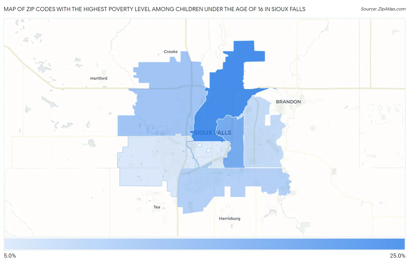Zip Codes with the Highest Poverty Level Among Children Under the Age of 16 in Sioux Falls Map