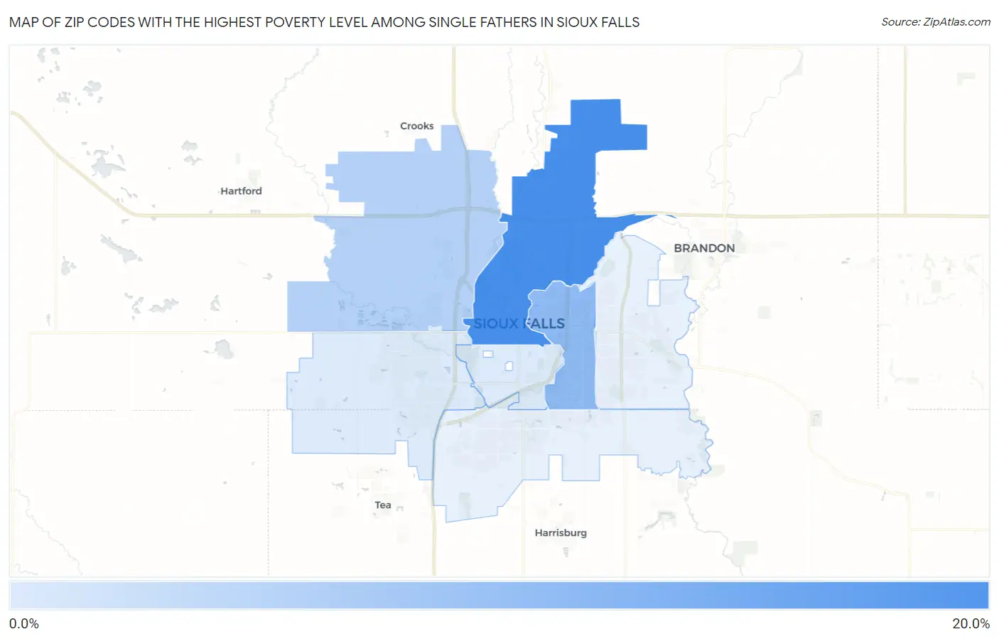Zip Codes with the Highest Poverty Level Among Single Fathers in Sioux Falls Map