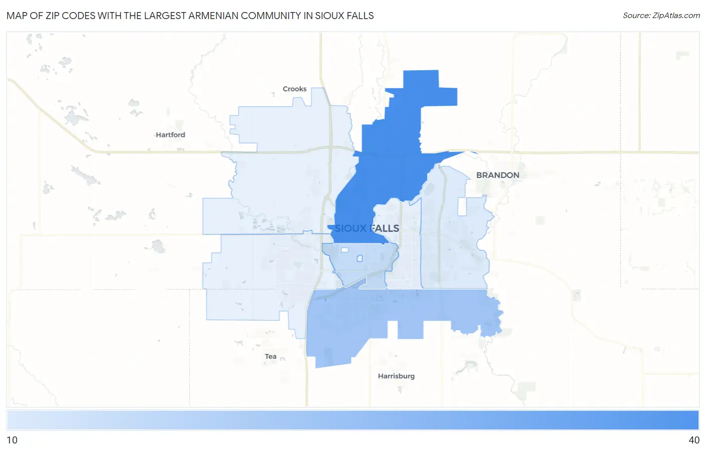 Zip Codes with the Largest Armenian Community in Sioux Falls Map