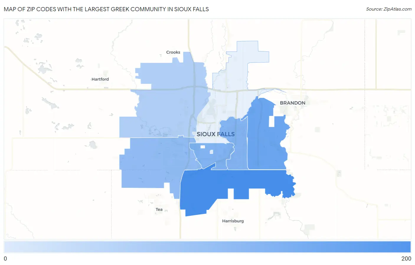 Zip Codes with the Largest Greek Community in Sioux Falls Map