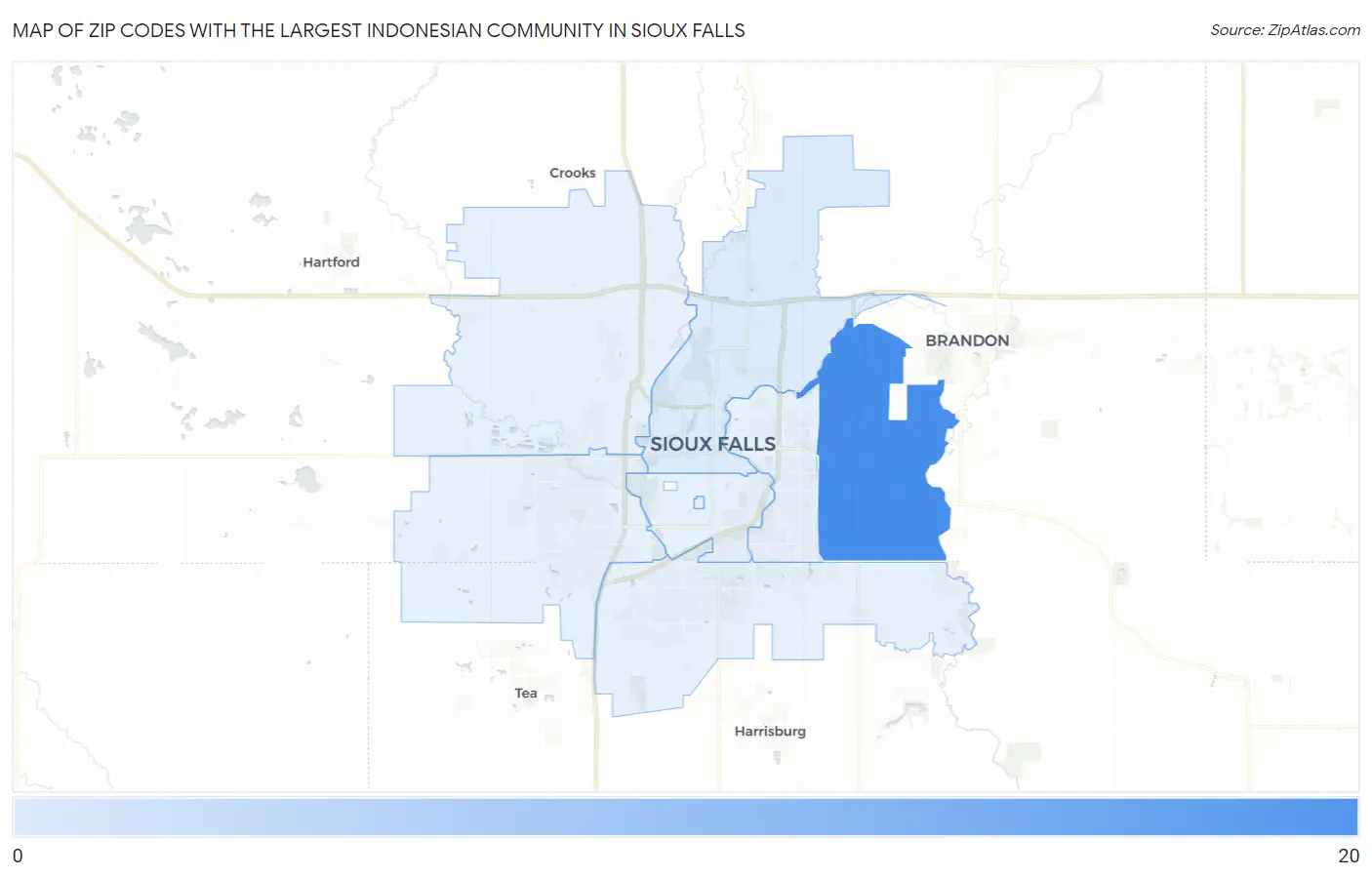 Zip Codes with the Largest Indonesian Community in Sioux Falls Map