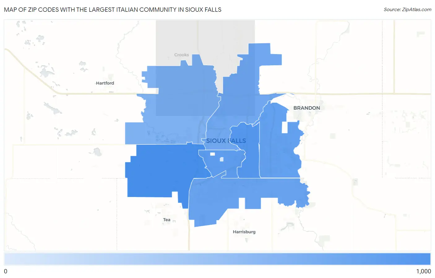 Zip Codes with the Largest Italian Community in Sioux Falls Map
