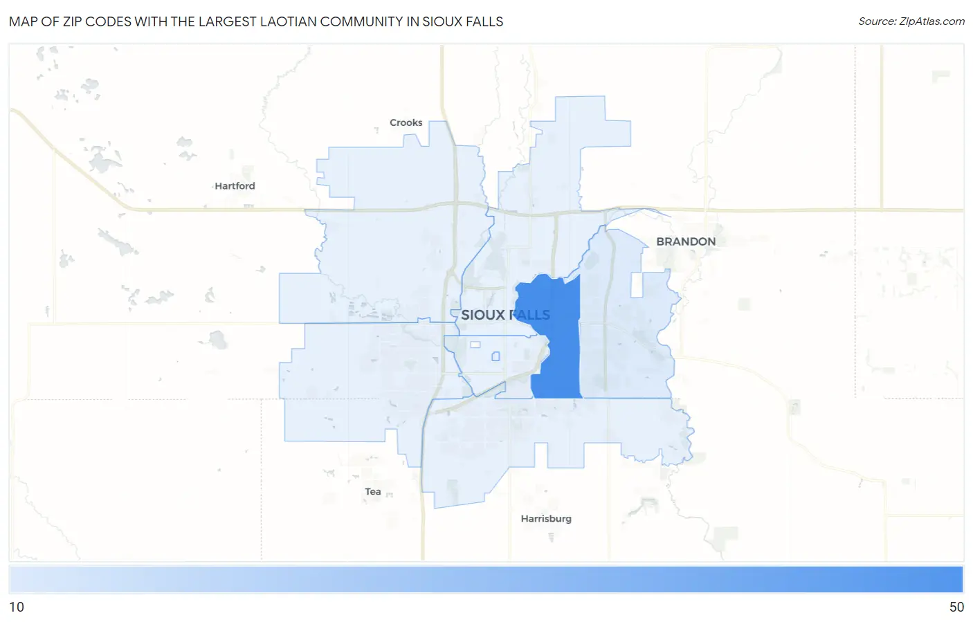 Zip Codes with the Largest Laotian Community in Sioux Falls Map