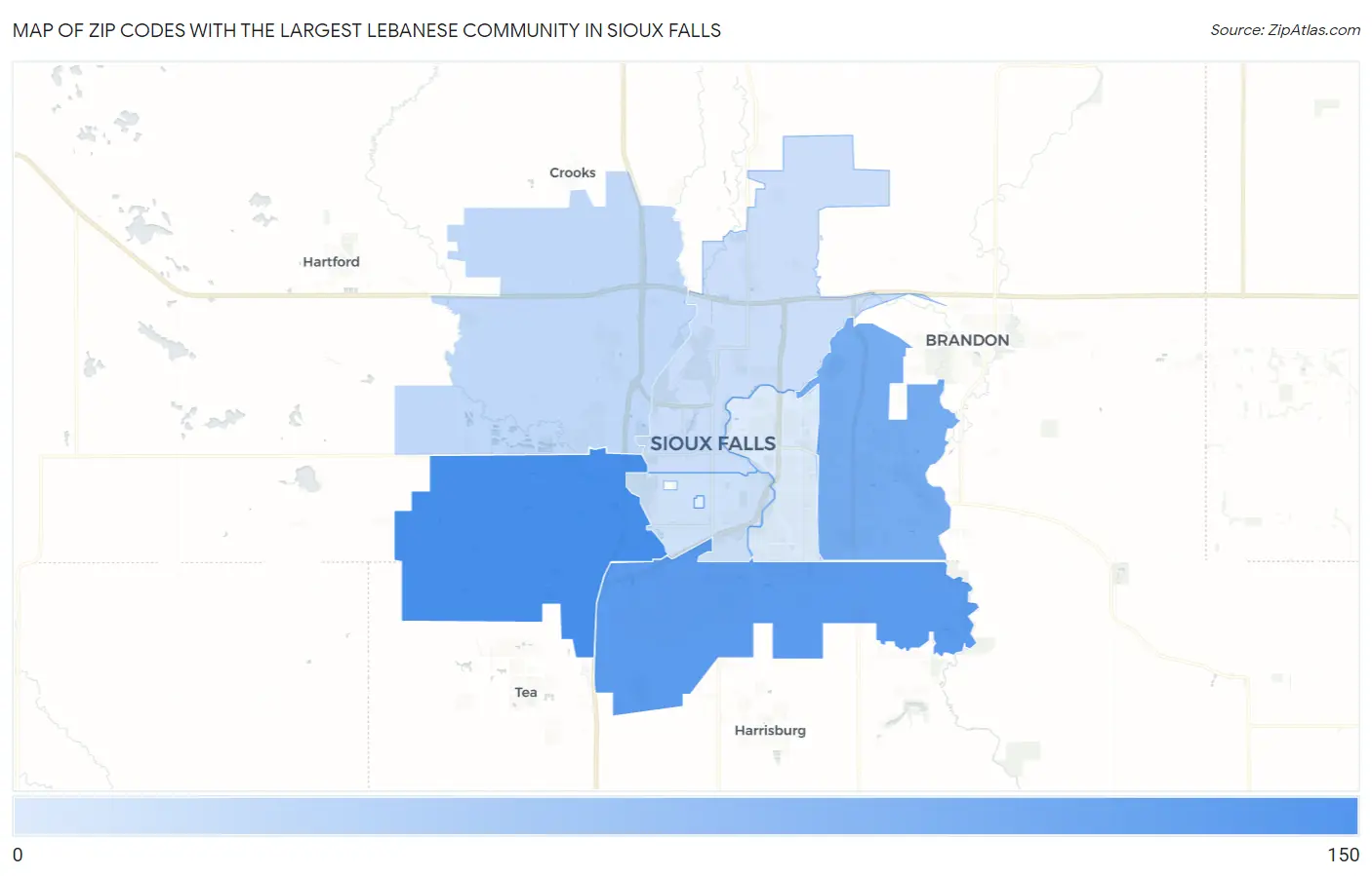 Zip Codes with the Largest Lebanese Community in Sioux Falls Map