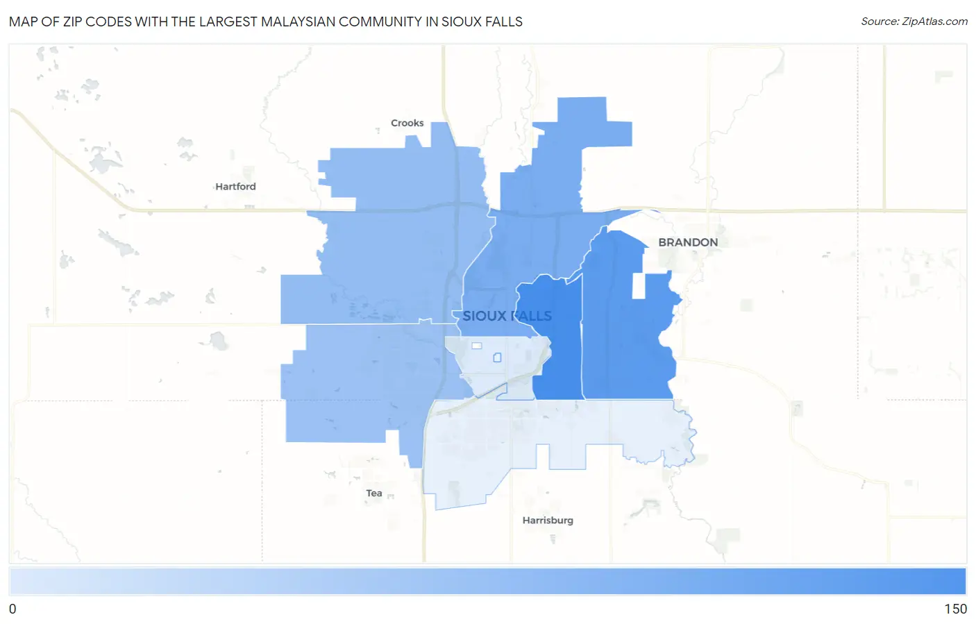 Zip Codes with the Largest Malaysian Community in Sioux Falls Map