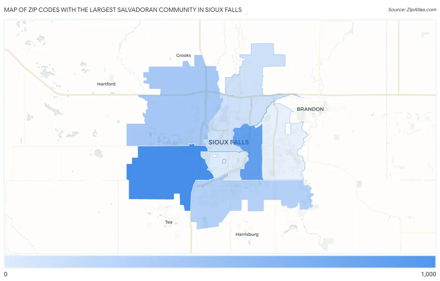 Zip Codes with the Largest Salvadoran Community in Sioux Falls Map
