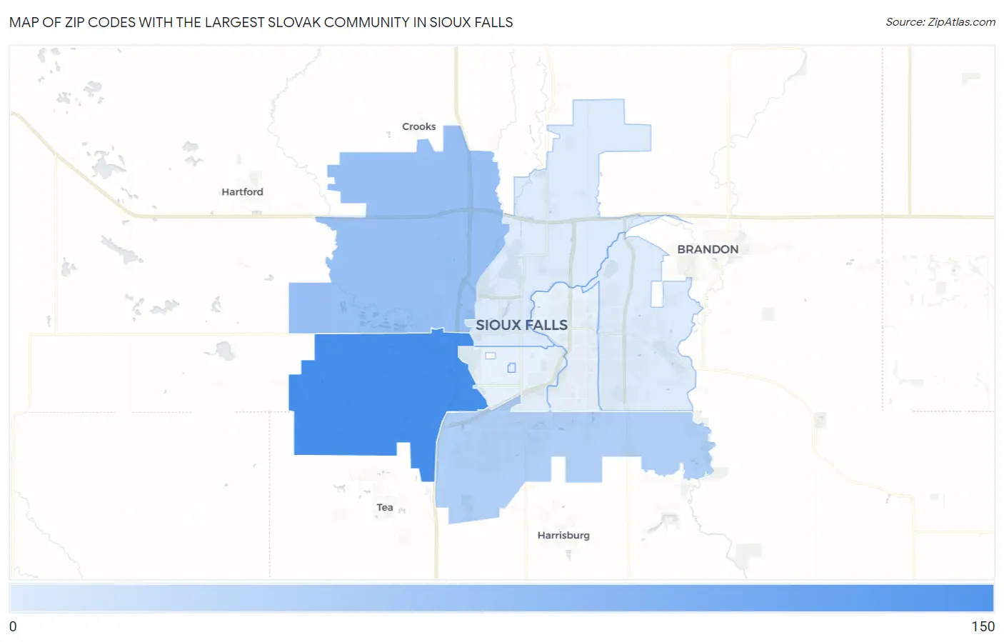 Zip Codes with the Largest Slovak Community in Sioux Falls Map