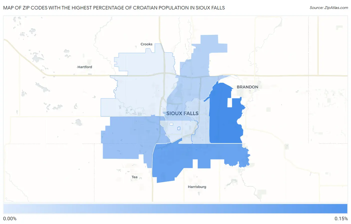 Zip Codes with the Highest Percentage of Croatian Population in Sioux Falls Map