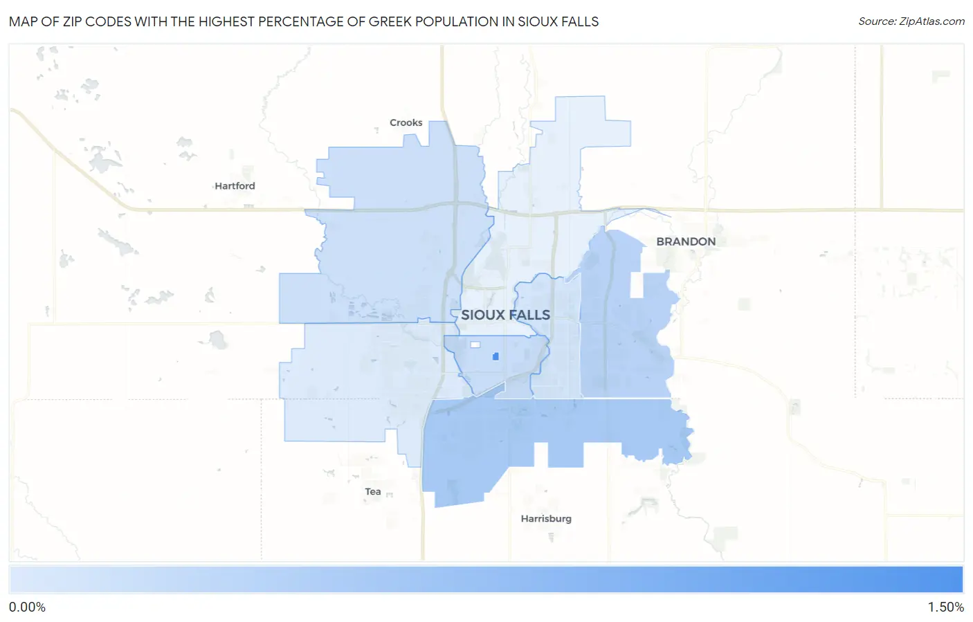 Zip Codes with the Highest Percentage of Greek Population in Sioux Falls Map