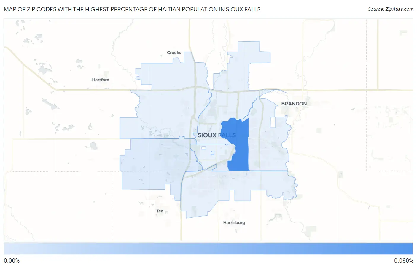 Zip Codes with the Highest Percentage of Haitian Population in Sioux Falls Map