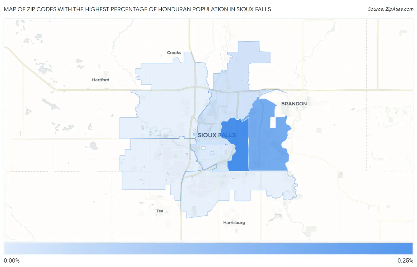 Zip Codes with the Highest Percentage of Honduran Population in Sioux Falls Map