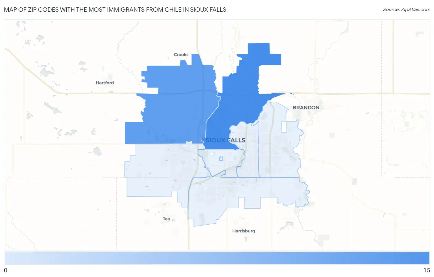 Zip Codes with the Most Immigrants from Chile in Sioux Falls Map