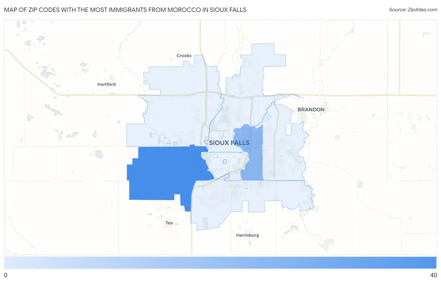 Zip Codes with the Most Immigrants from Morocco in Sioux Falls Map