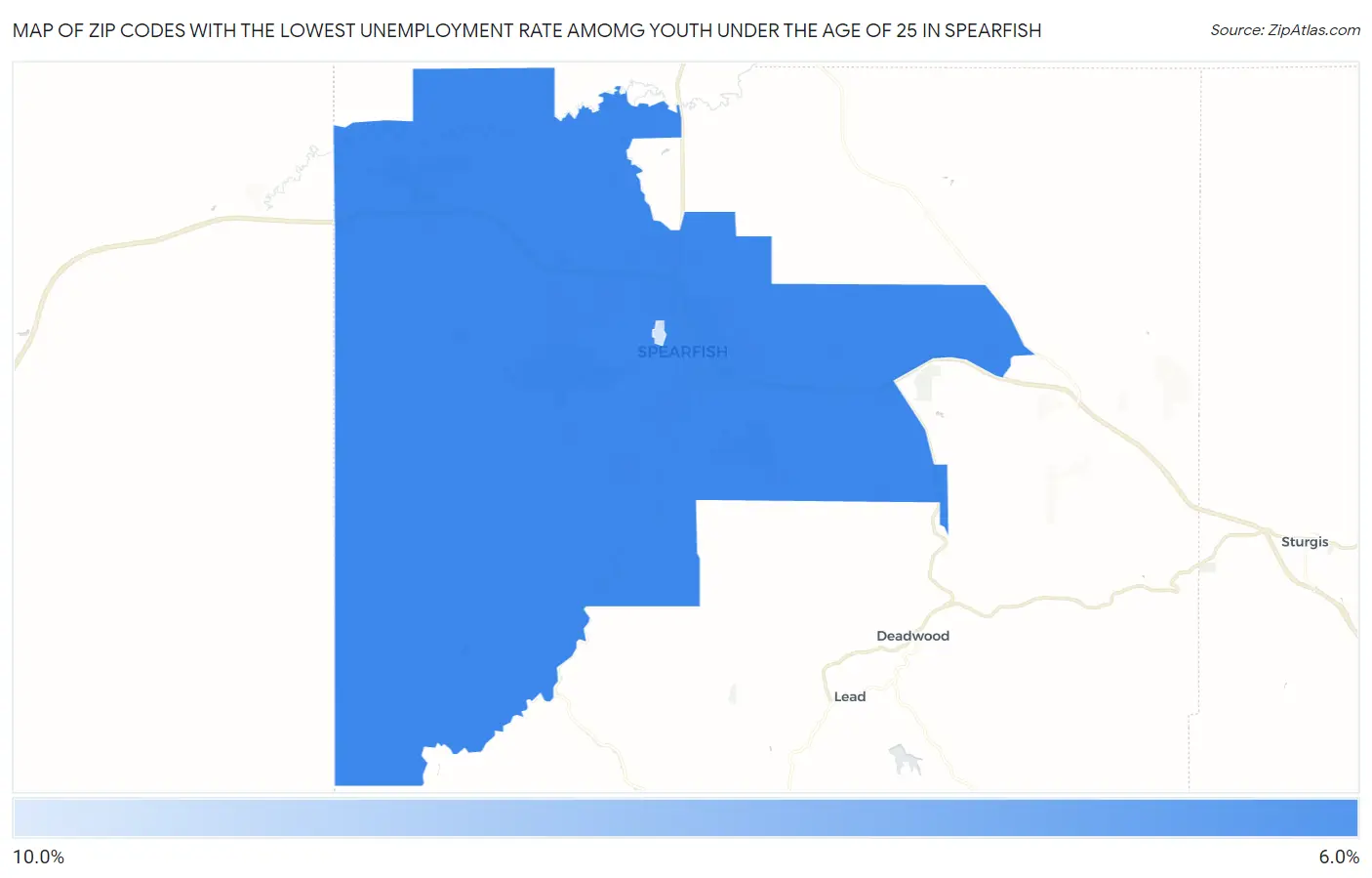 Zip Codes with the Lowest Unemployment Rate Amomg Youth Under the Age of 25 in Spearfish Map