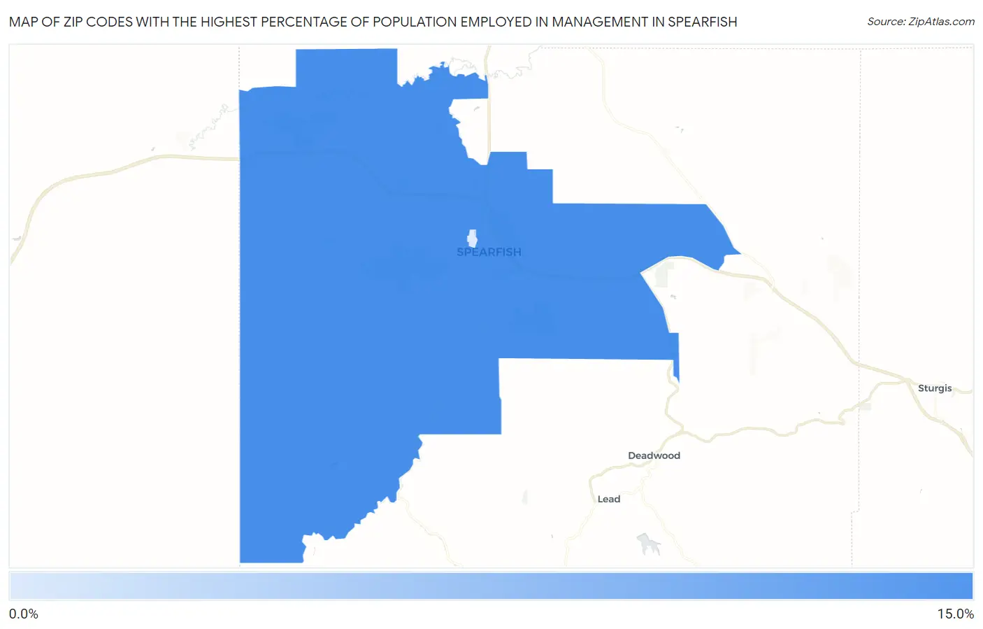 Zip Codes with the Highest Percentage of Population Employed in Management in Spearfish Map