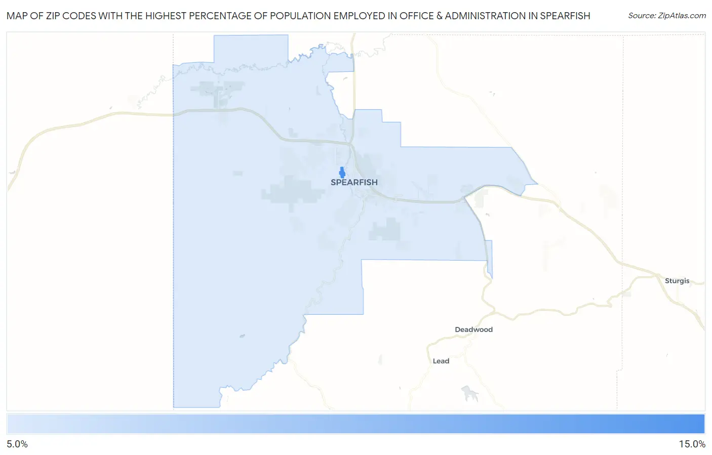 Zip Codes with the Highest Percentage of Population Employed in Office & Administration in Spearfish Map