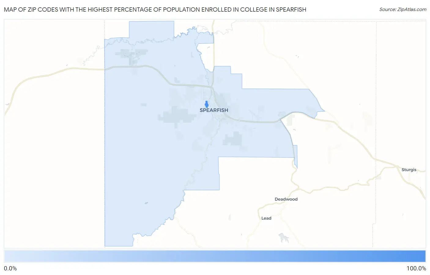 Zip Codes with the Highest Percentage of Population Enrolled in College in Spearfish Map