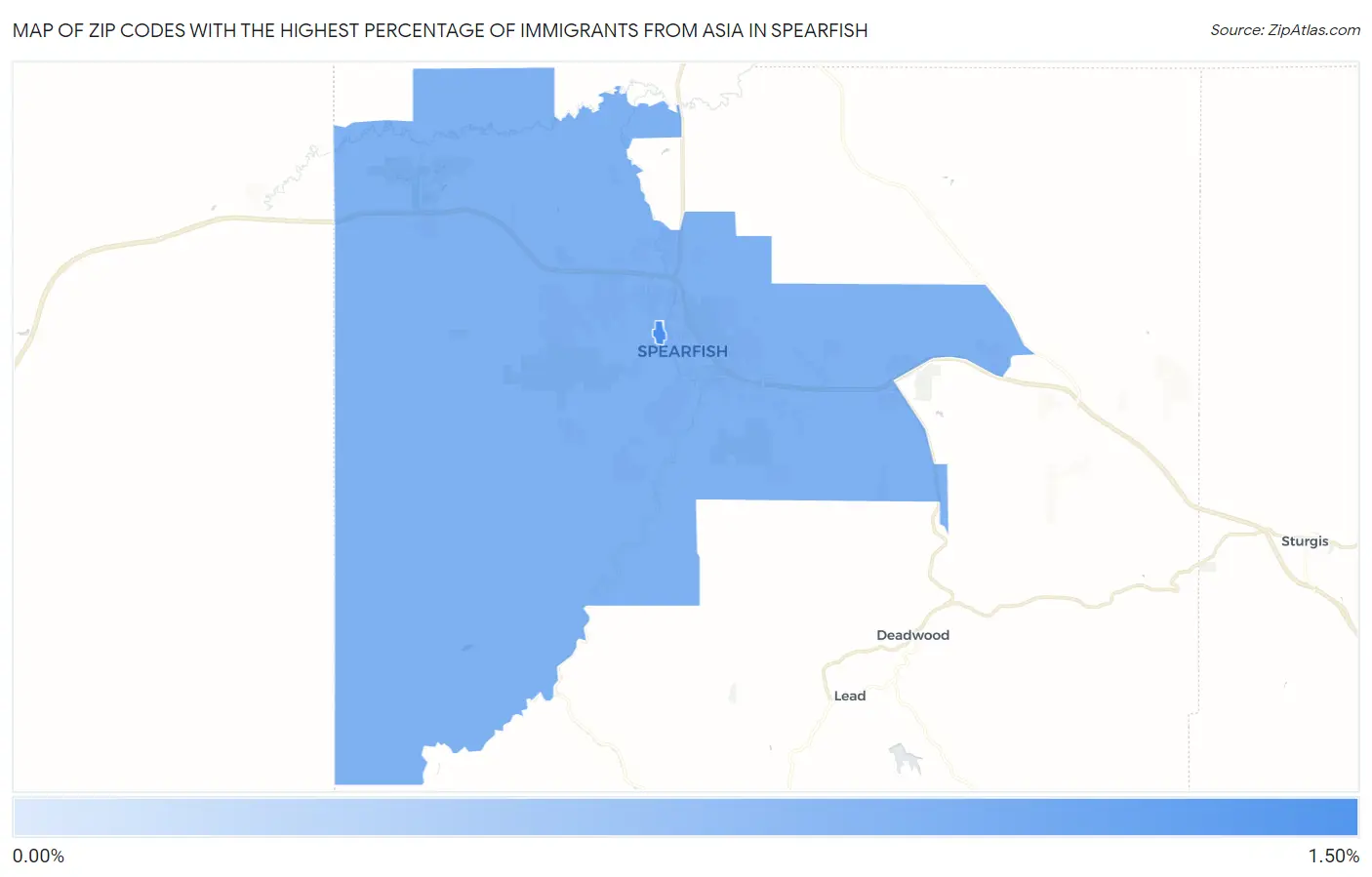 Zip Codes with the Highest Percentage of Immigrants from Asia in Spearfish Map