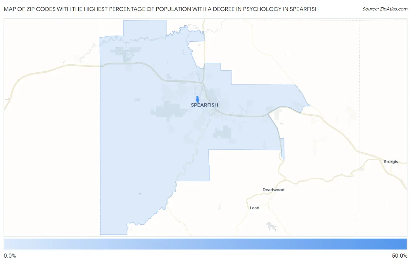 Zip Codes with the Highest Percentage of Population with a Degree in Psychology in Spearfish Map