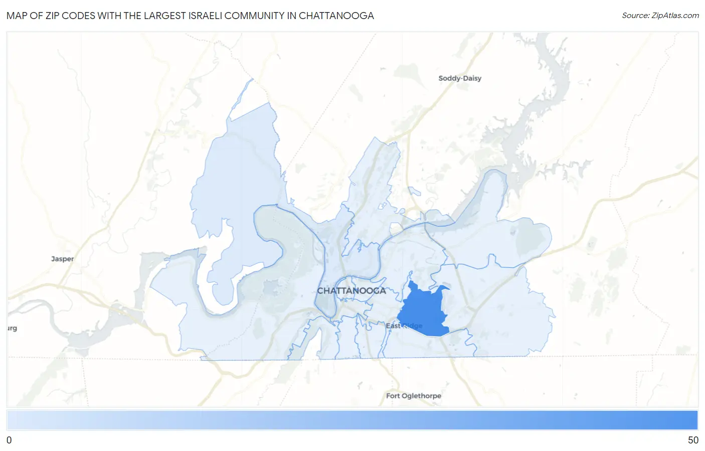 Zip Codes with the Largest Israeli Community in Chattanooga Map