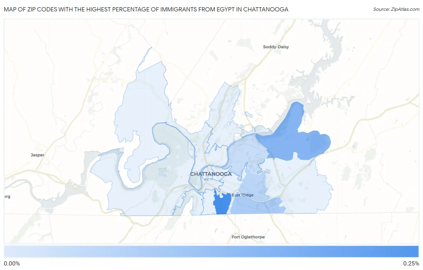 Zip Codes with the Highest Percentage of Immigrants from Egypt in Chattanooga Map