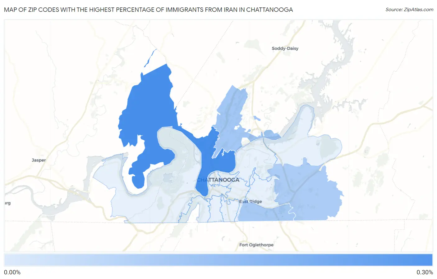 Zip Codes with the Highest Percentage of Immigrants from Iran in Chattanooga Map